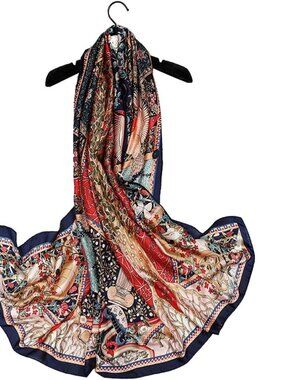 Women's Black Lightweight Silk Like Scarves Flower Print Head Cotton Wrap Scarf